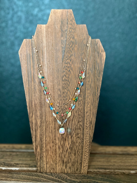 Triple Strand Multi Bead Necklace