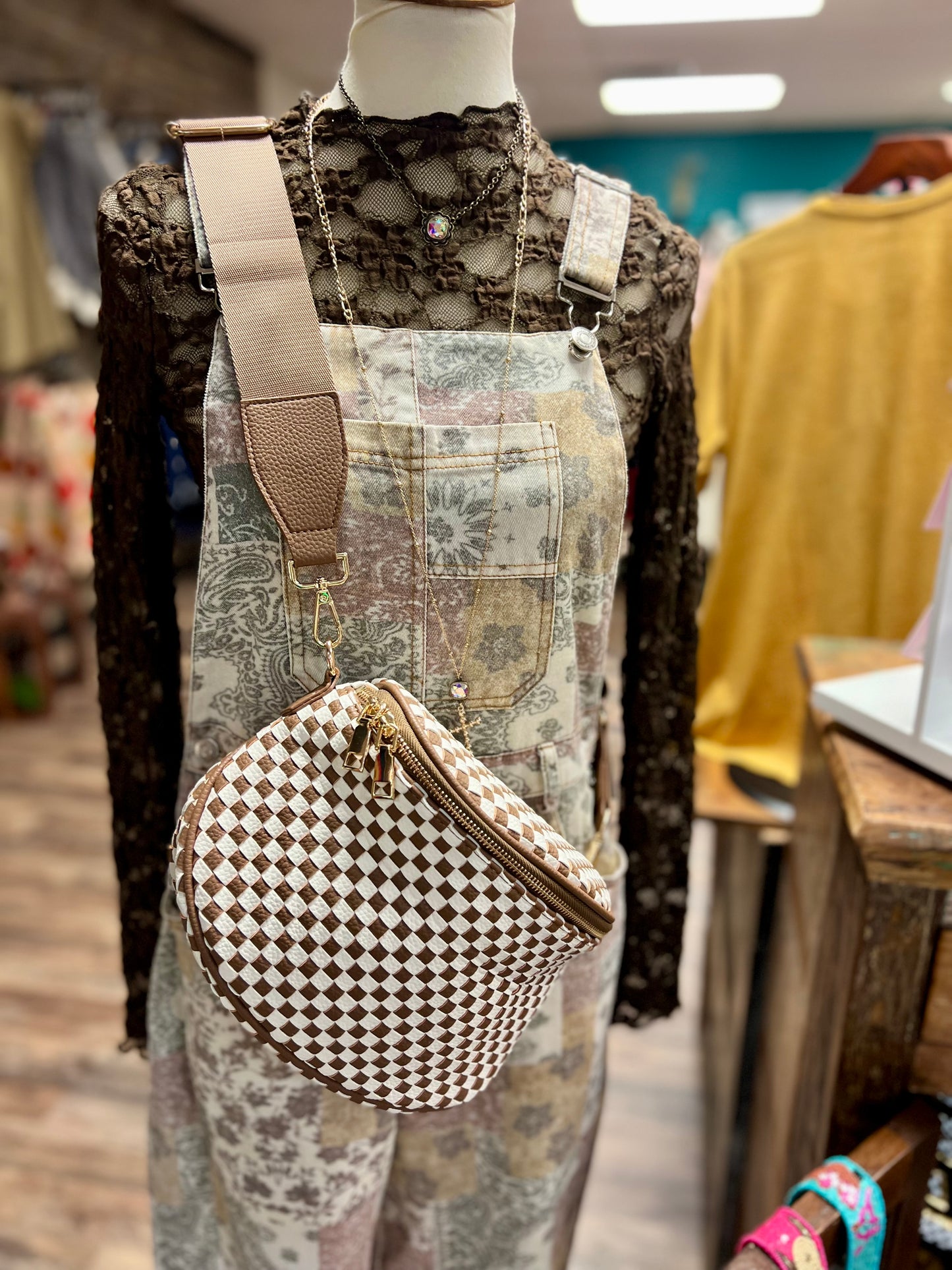 Checkered Faux Leather Bum Bag