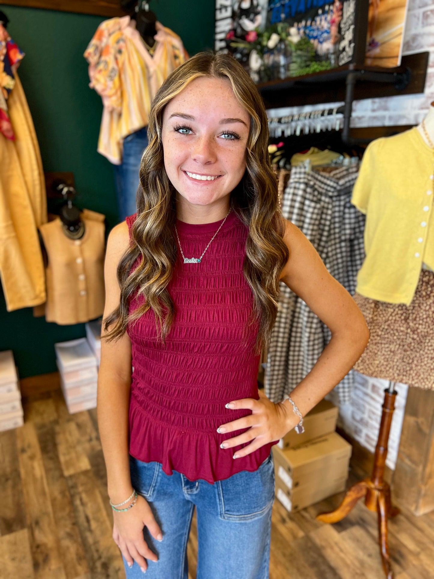 Smocked Ruffle Knit Tank