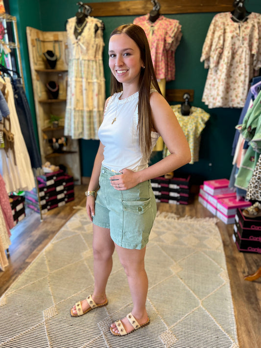 Olive High Rise Cargo Short
