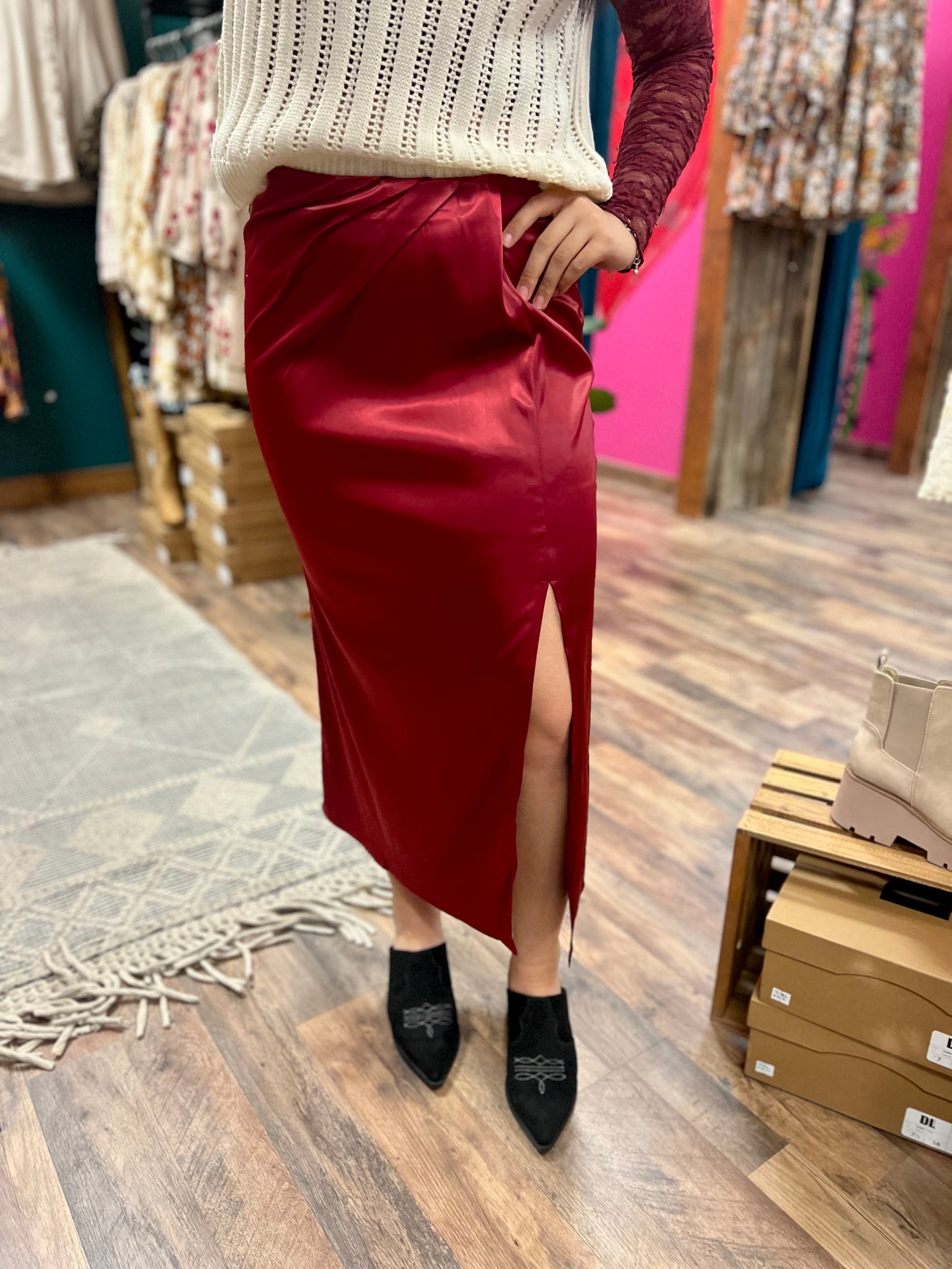 Maroon Satin Skirt