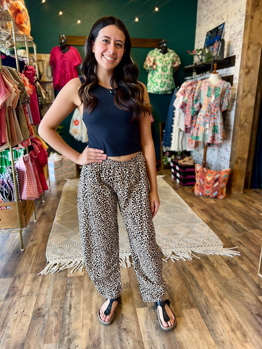 Leopard Elastic Waist Pant