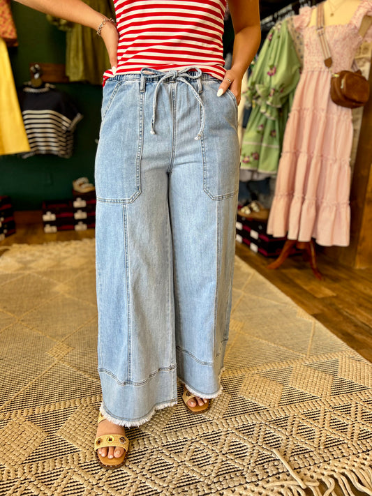 Drawstring Stitch Denim Flare Pant