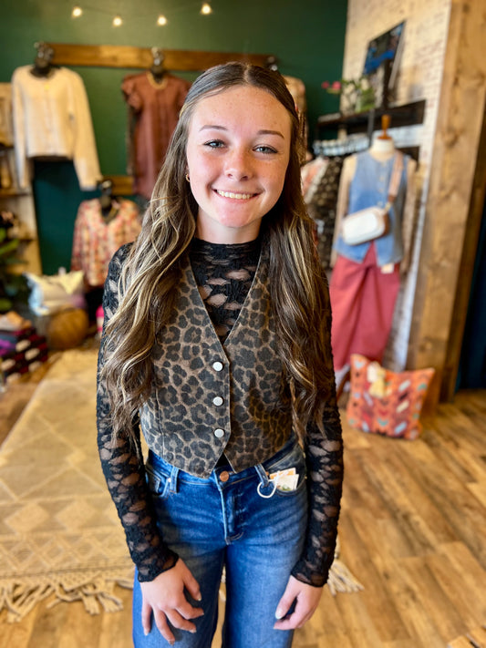 Leopard Button Up Vest