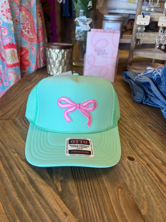 Pink Bow Mint Hat