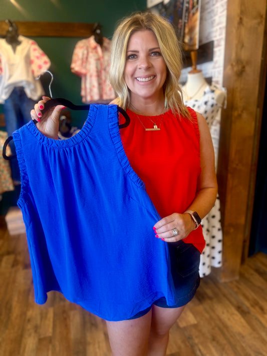 Ruffle Neck Sleeveless Top