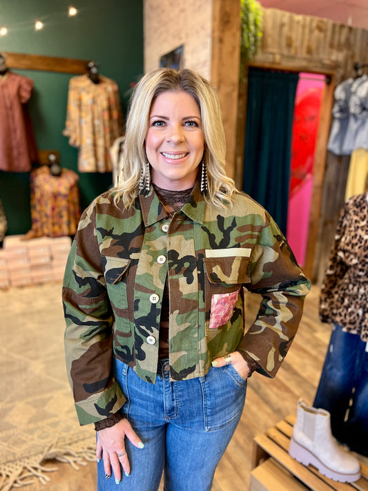 Camo & Floral Crop Jacket