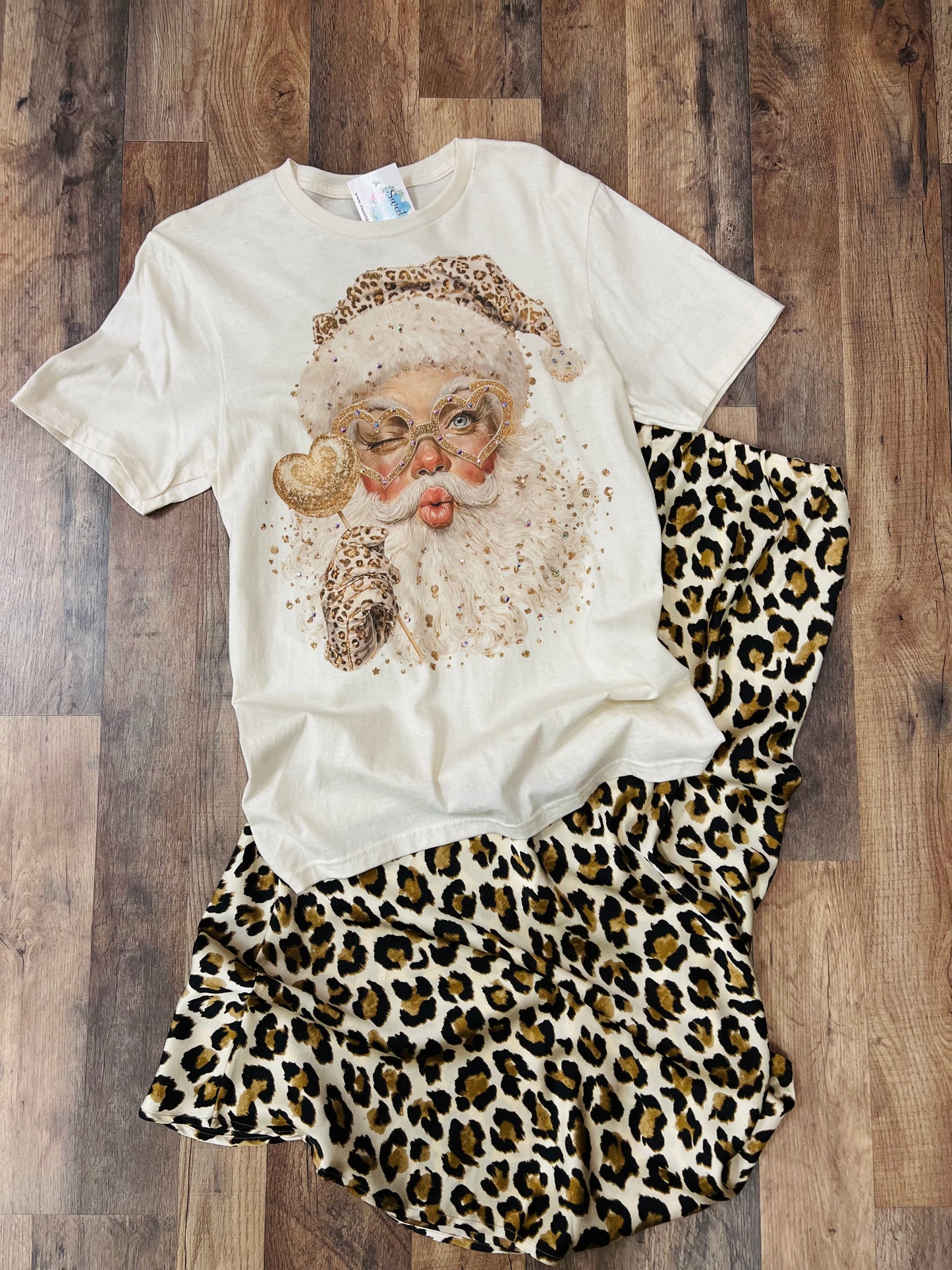 Sassy Leopard Santa Bling Tee