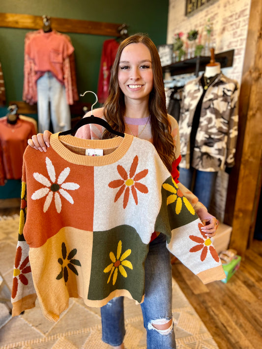 Color Block Daisy Sweater