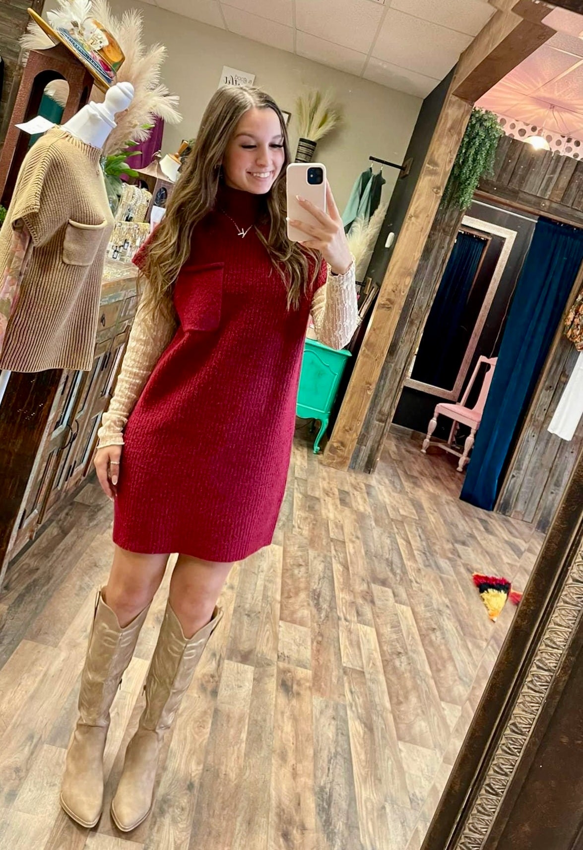 Mock Neck Pocket Sweater Dress