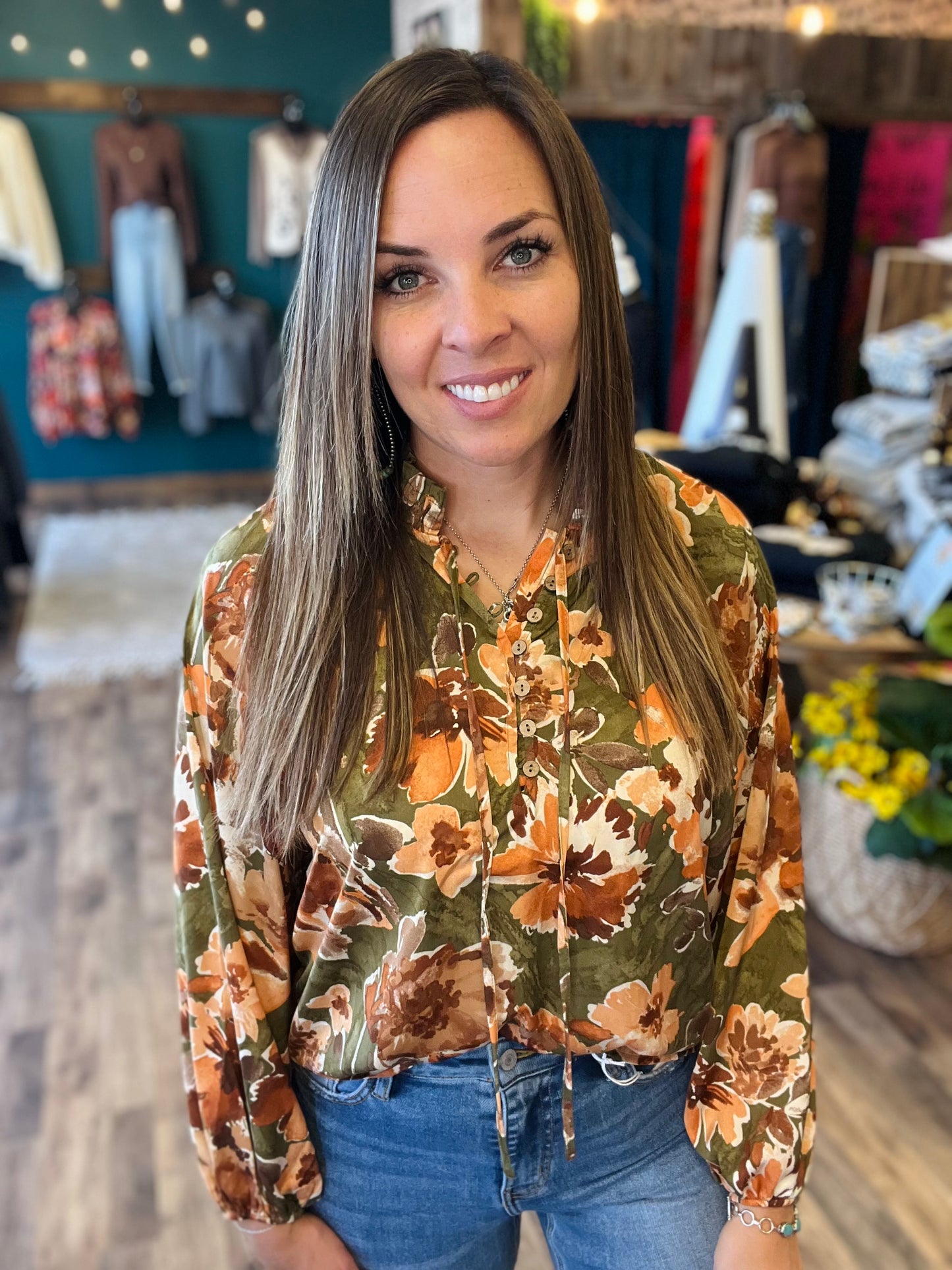 Olive Floral Top