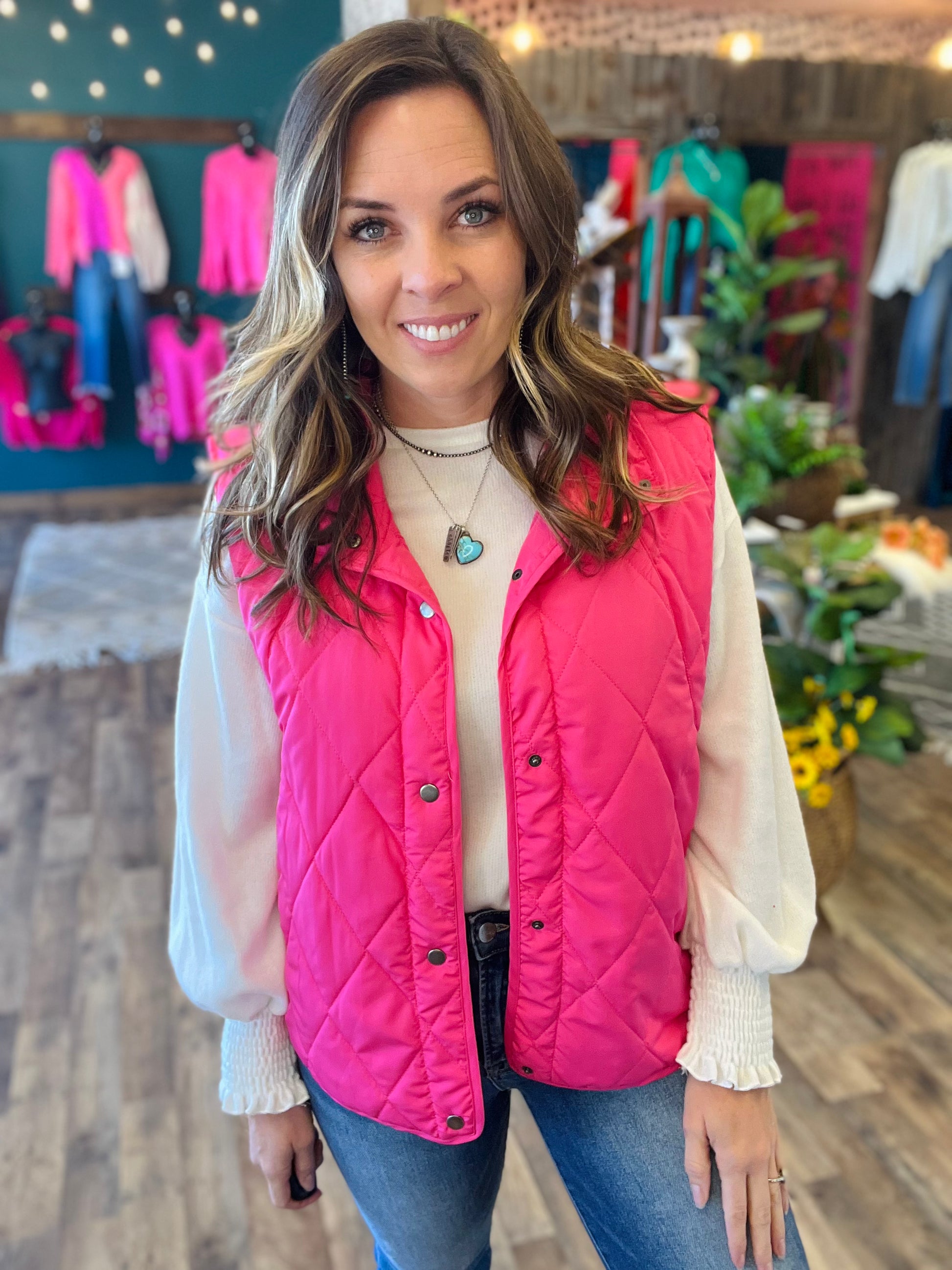 Hot Pink Quilted Vest Sweet Darlin' Boutique