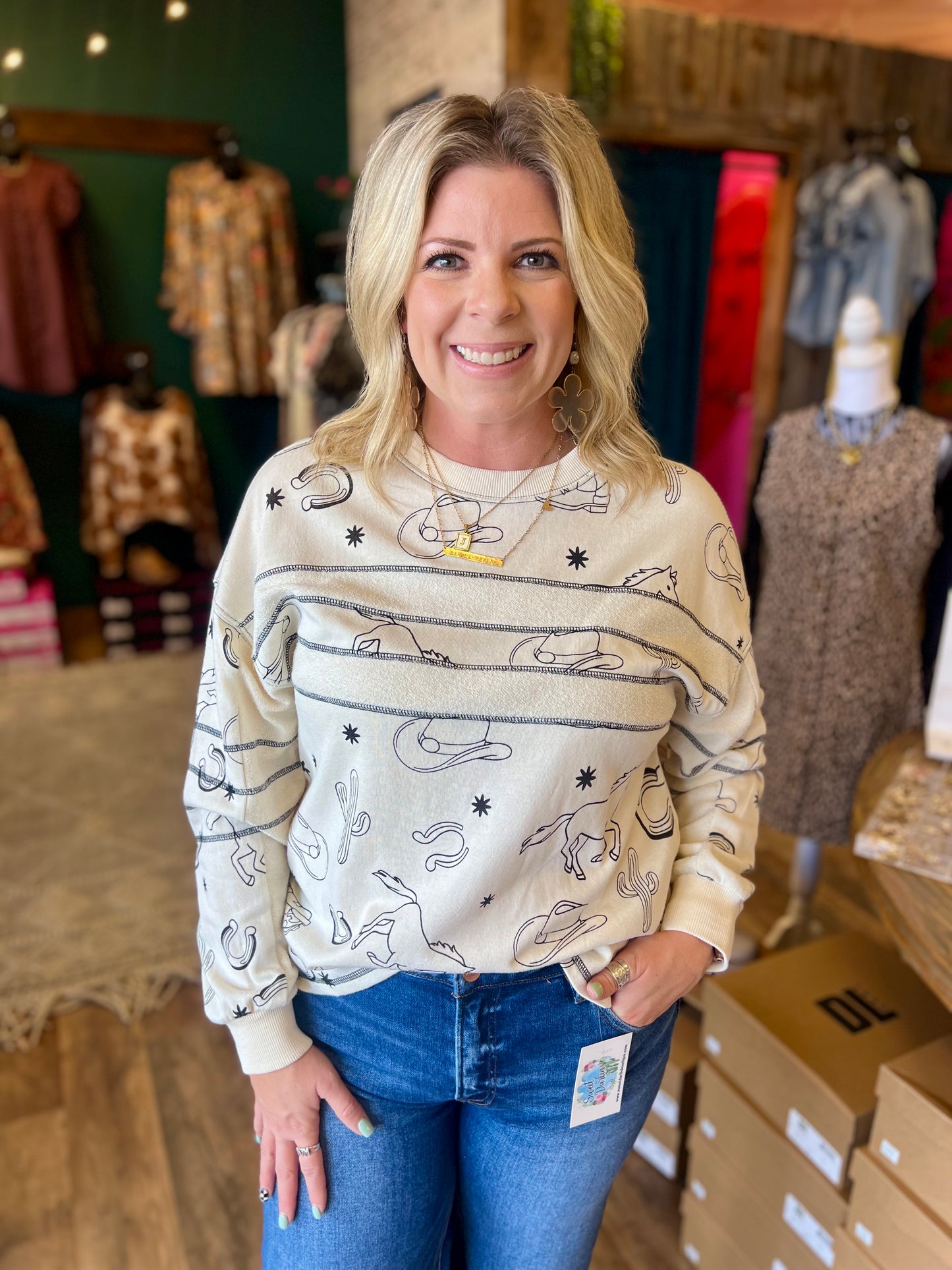 Black & Ivory Western Terry Top