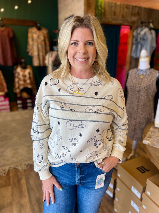 Black & Ivory Western Terry Top