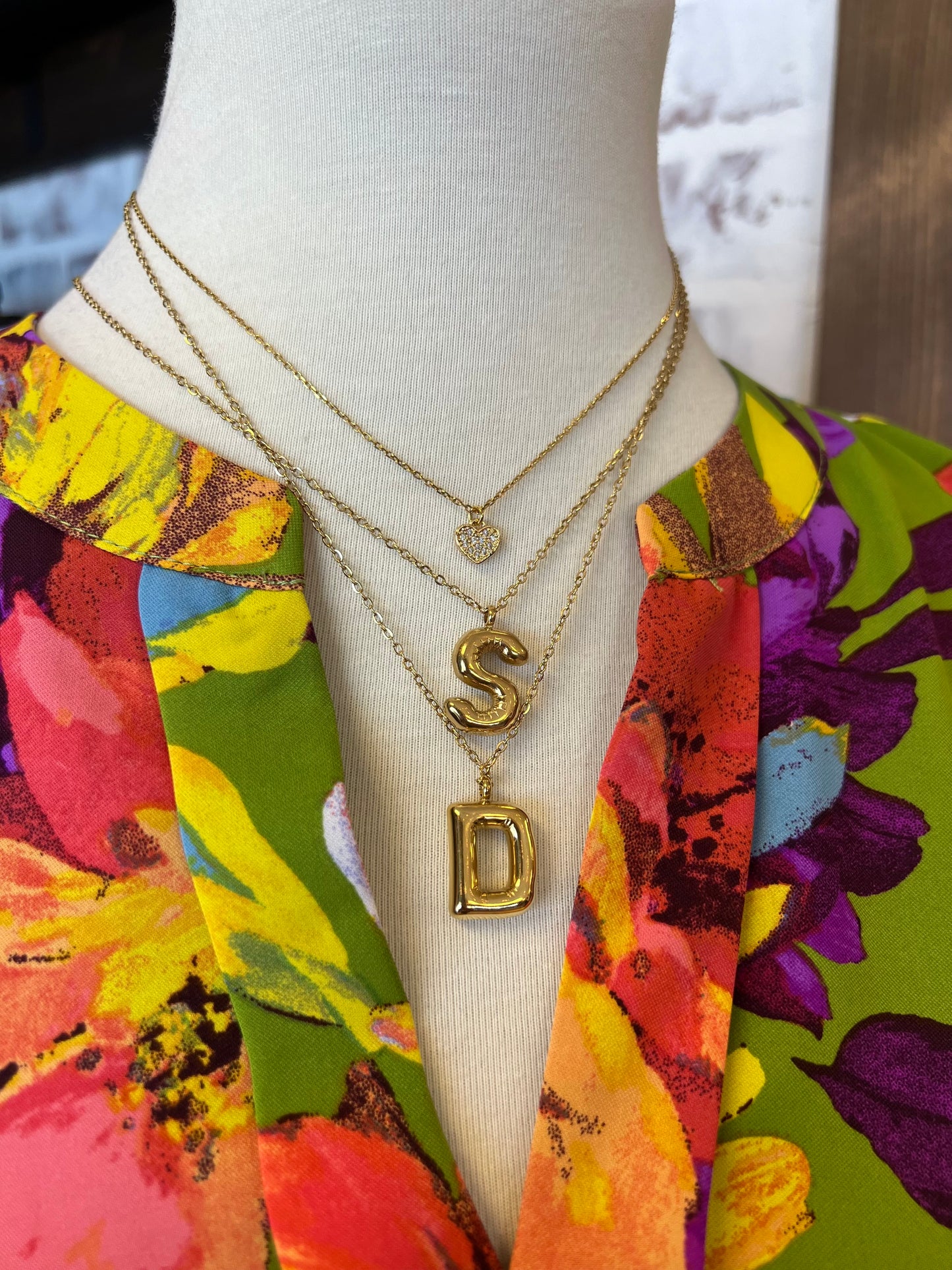 Gold Bubble Initial Necklace