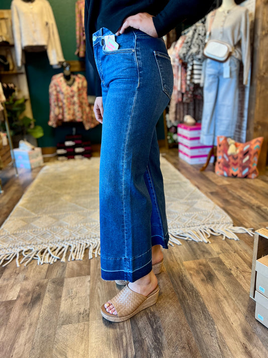 Risen High Rise Crop Wide Hem Jean