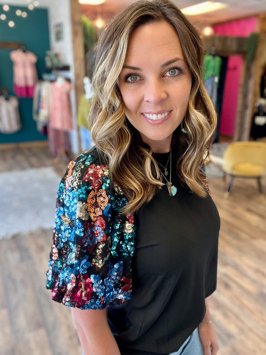 Sequin Sleeve Top