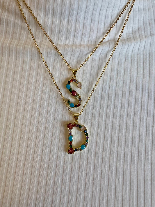 Multi Stone Initial Necklace