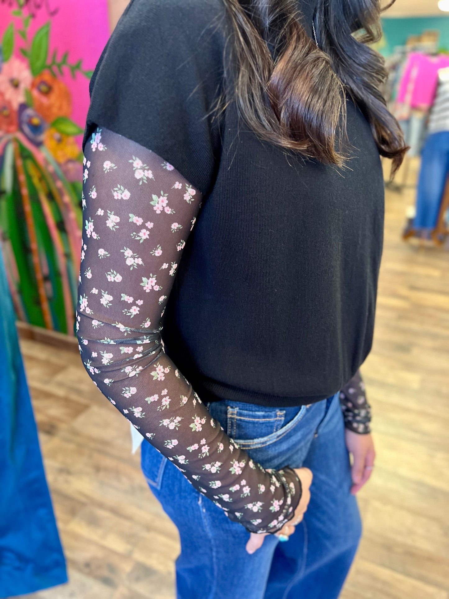 Black & Pink Floral Lace Top