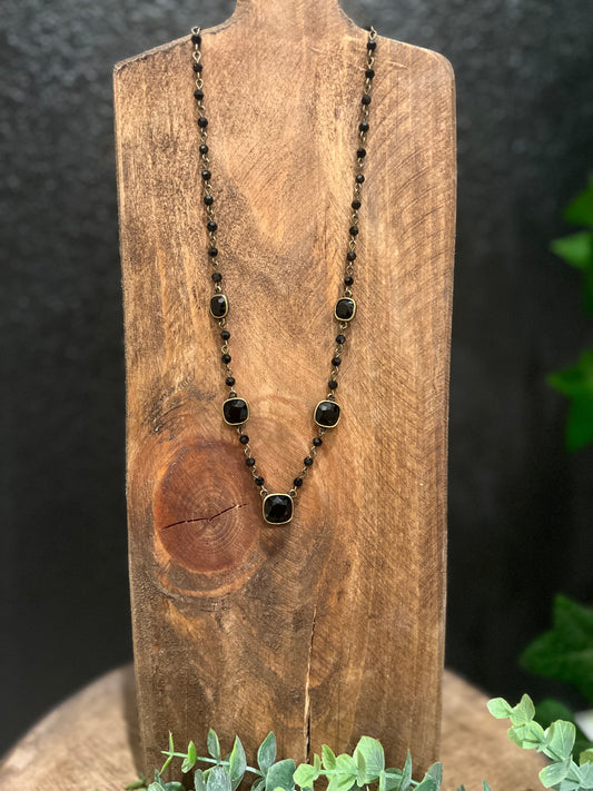 Black Bead & Rhinestone Necklace