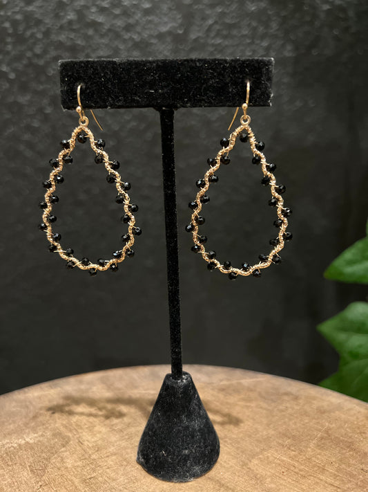 Black Bead Wrapped Earring