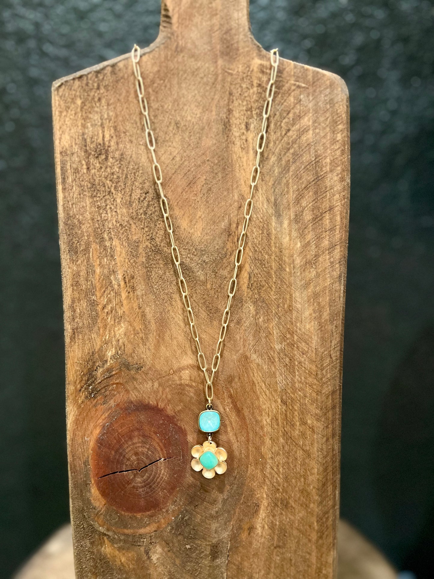 Aqua Flower Paperclip Necklace