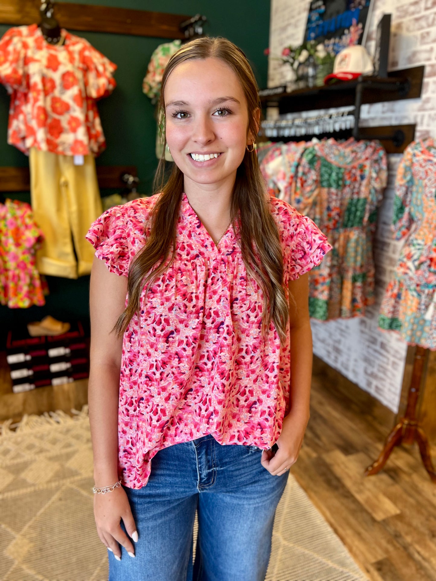 Pink Floral VNeck Top