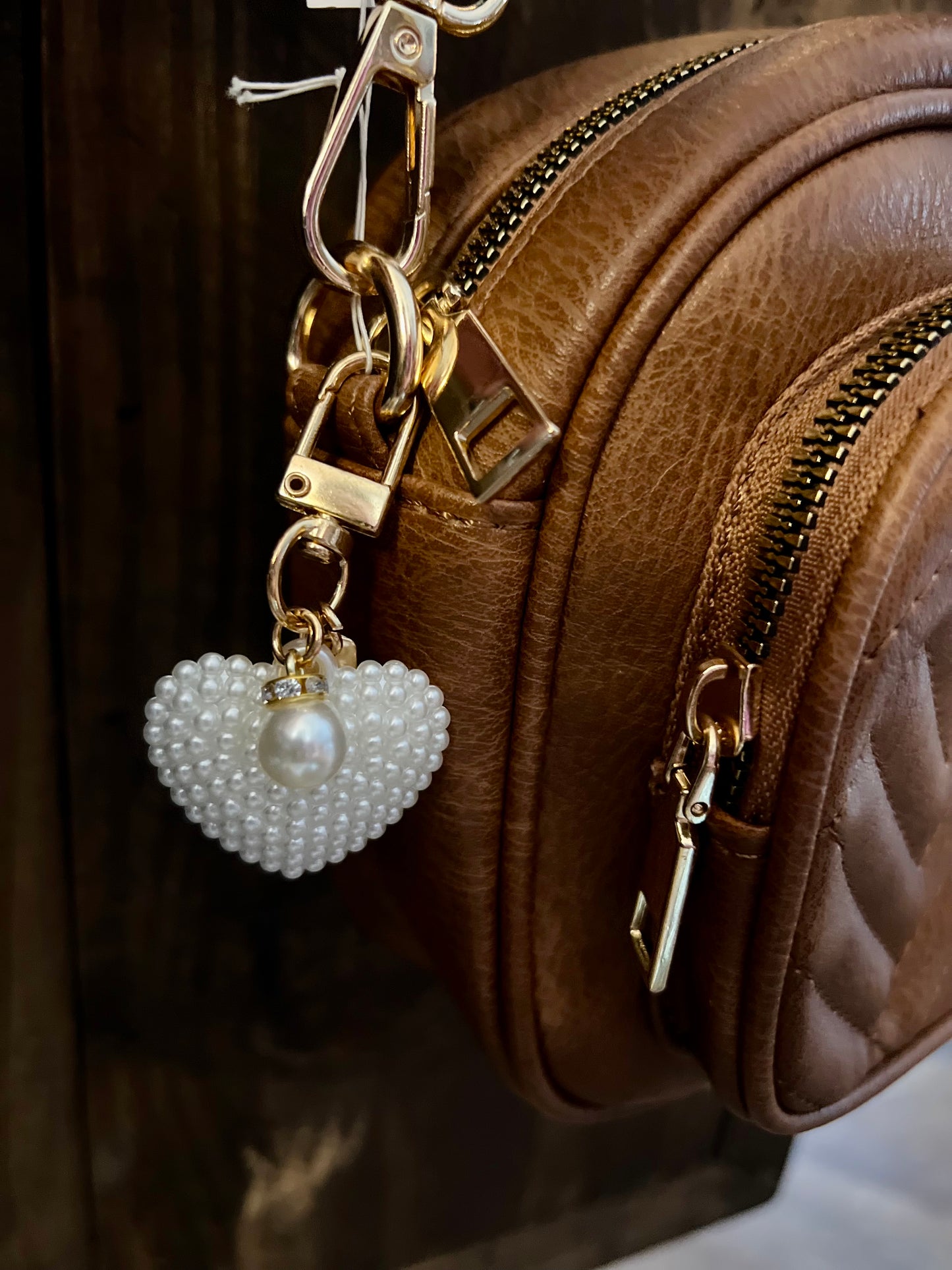 Pearl Heart Purse Keychain