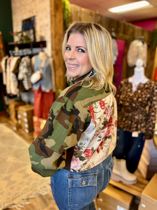 Camo & Floral Crop Jacket