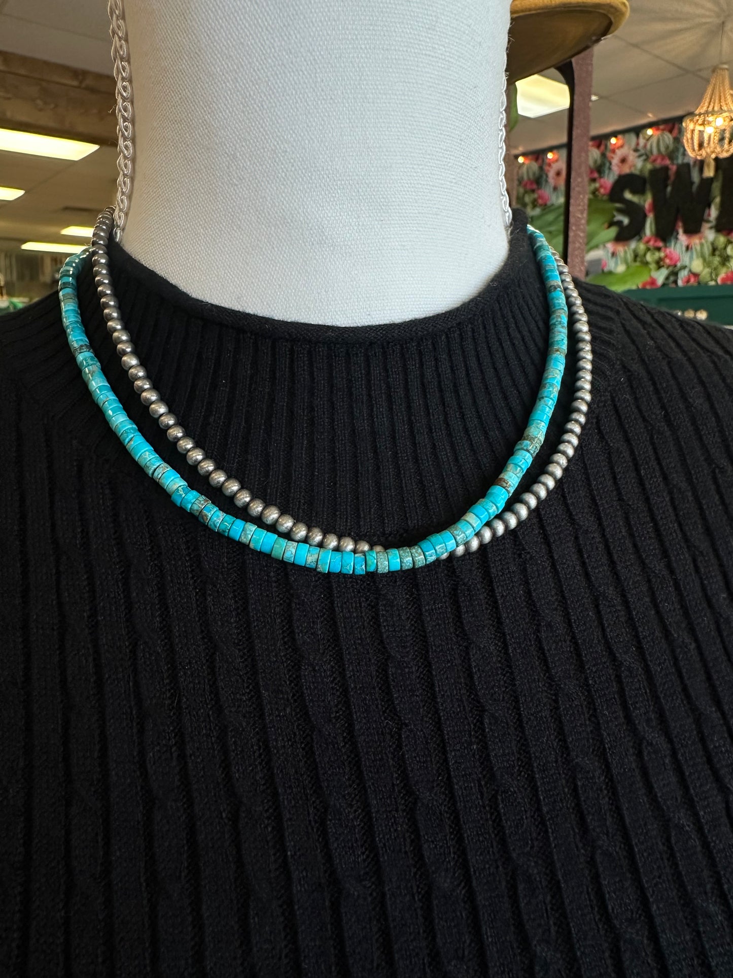 Double Strand Turquoise & Pearl Necklace