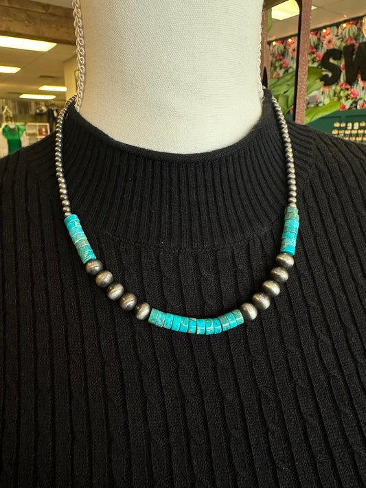Turquoise Rondel & Large Pearl Necklace