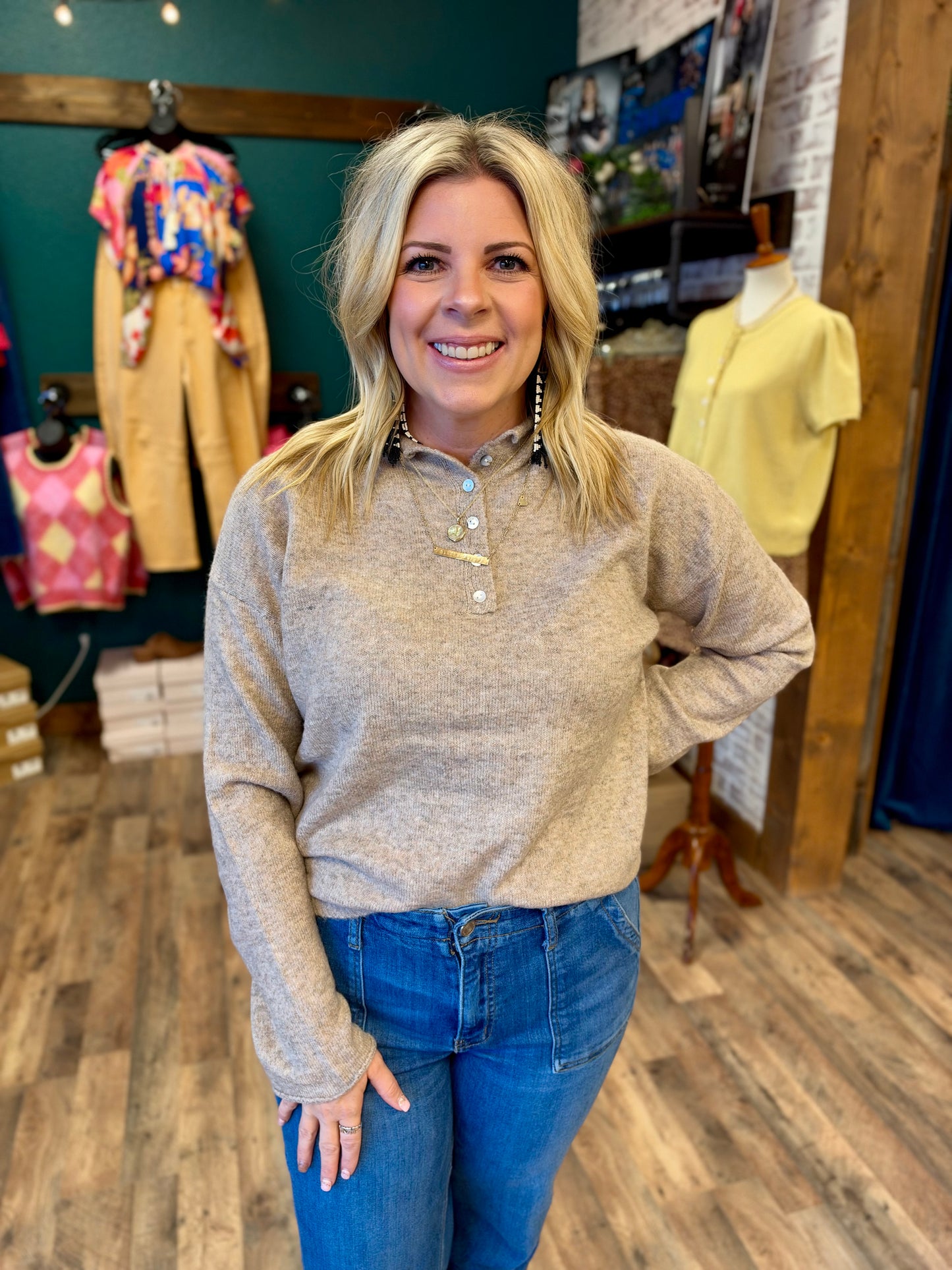 Mocha Button Up Knit Sweater