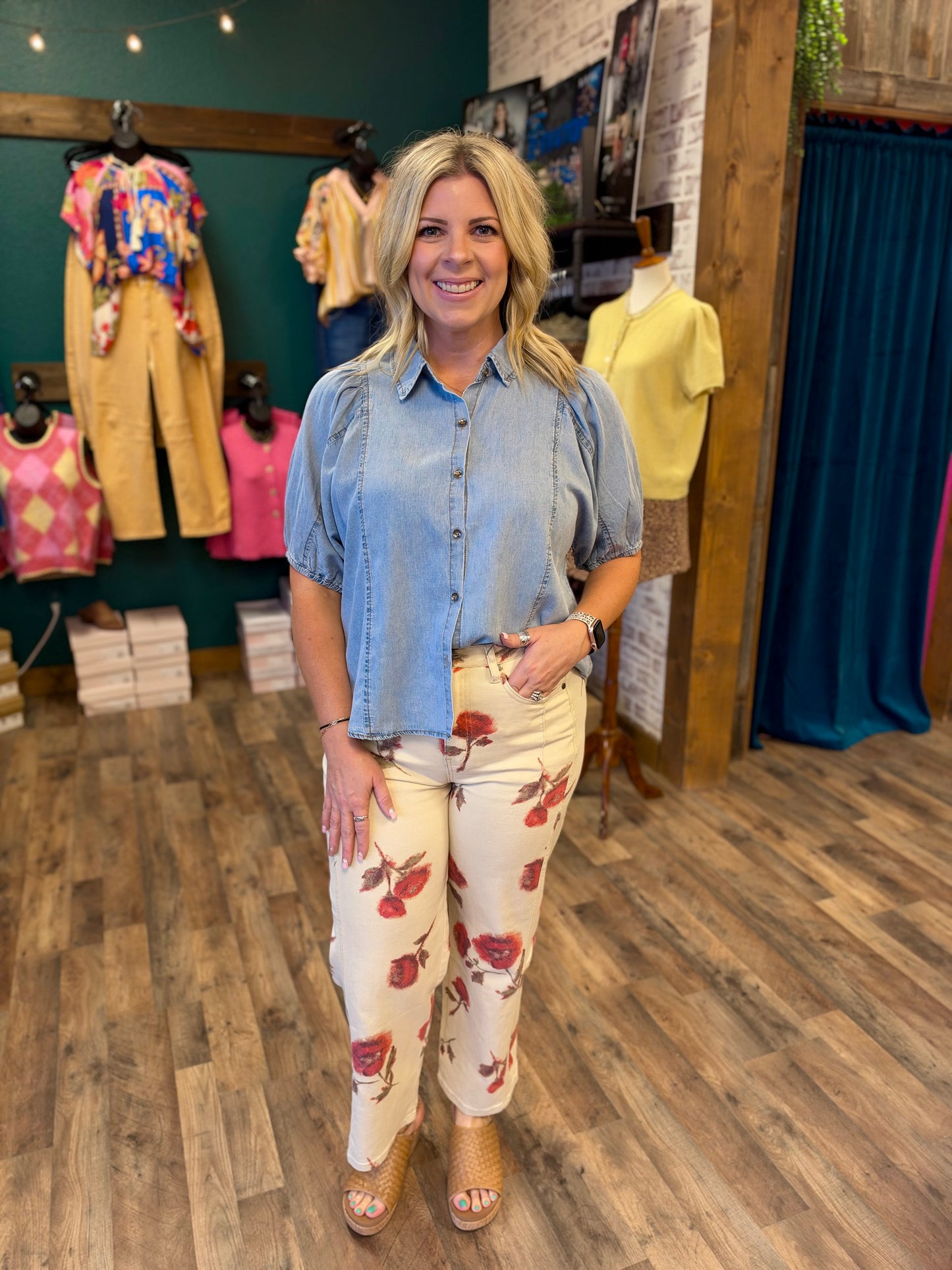 Khaki Floral Straight Leg Pant