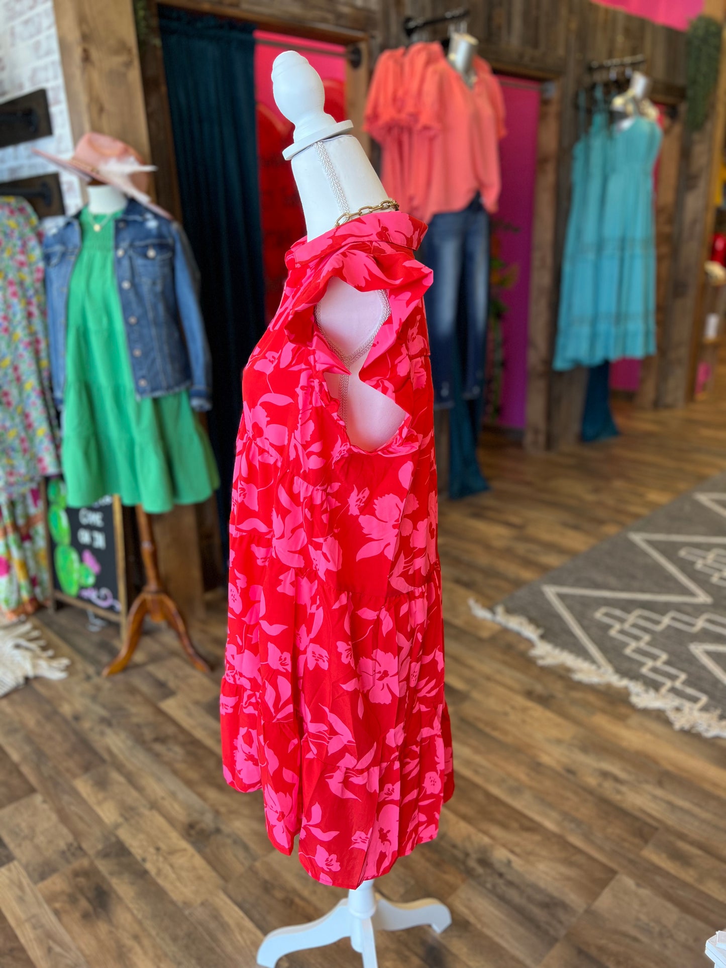 Red & Pink Floral Mix Dress