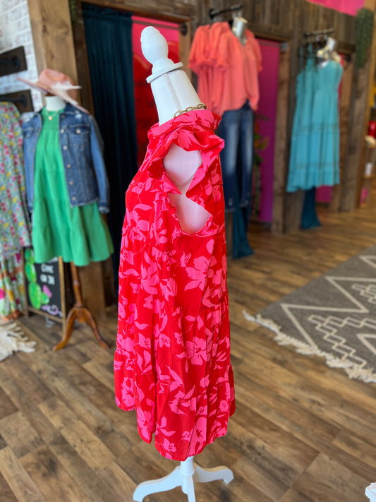 Red & Pink Floral Mix Dress