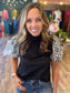 Black Smocked Bubble Sleeve Suede Top