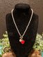 Red Heart Pearl Charm Necklace