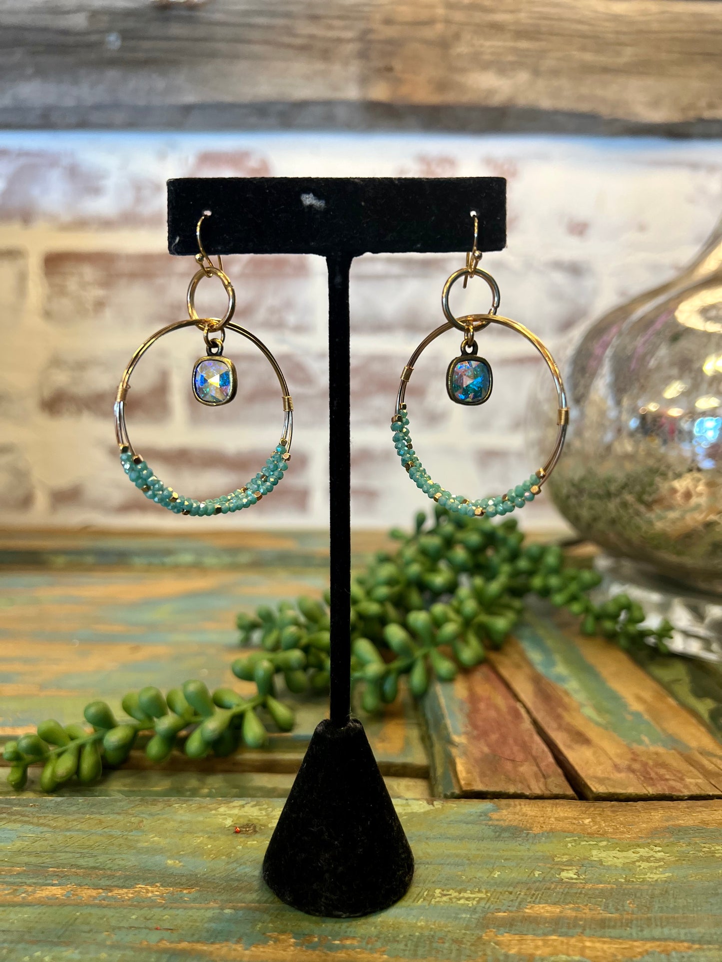Teal Double Ring Earring