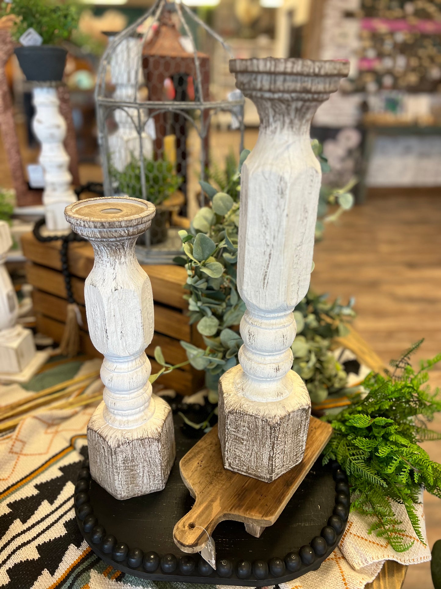 White Washed Candle Holders