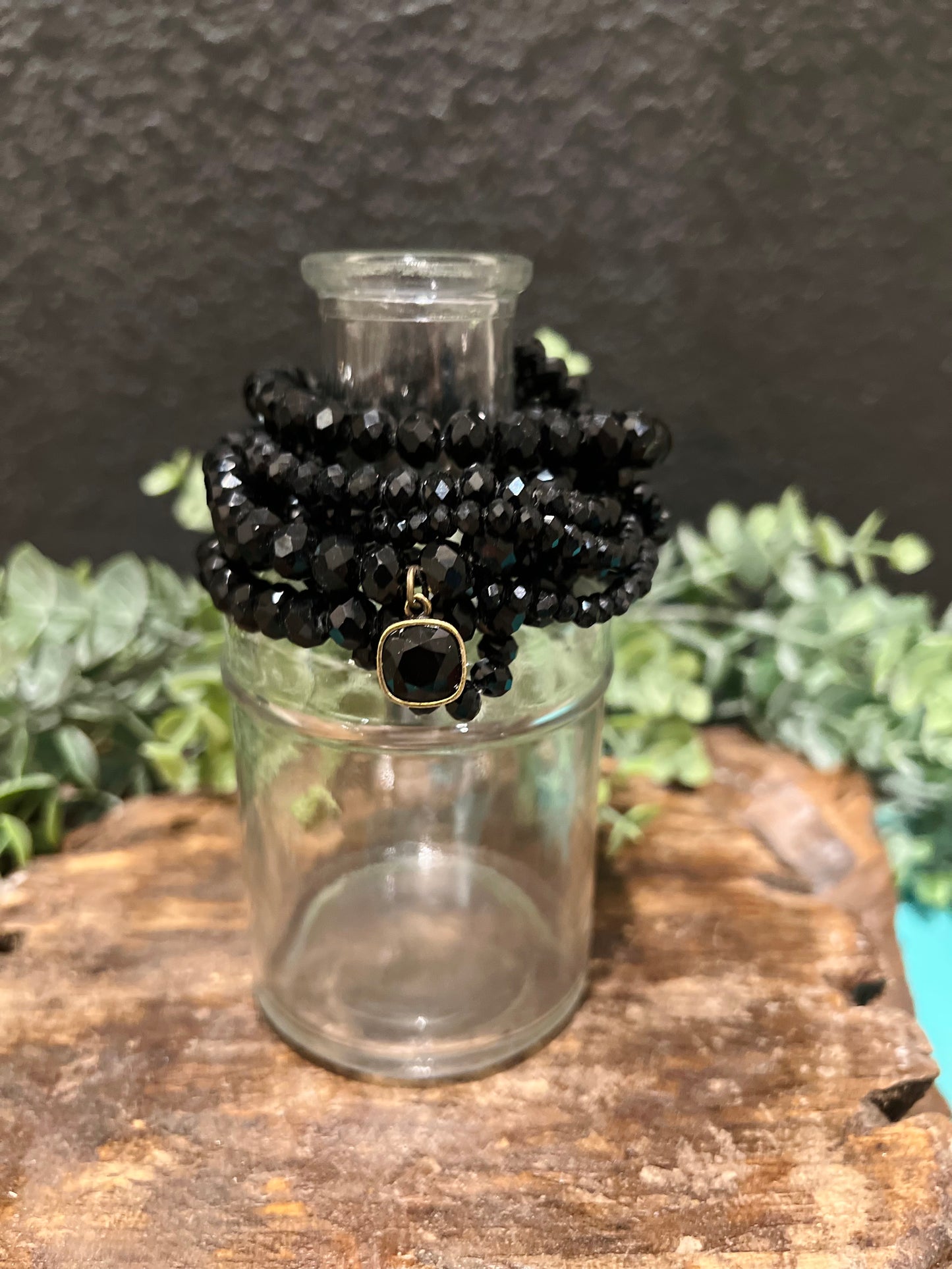 9 Strand Black Crystal Bracelet Set