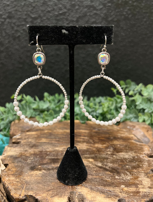 Silver Bead & Pearl Hoop Earring