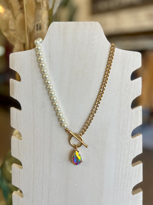 Pearl Crystal Drop Necklace