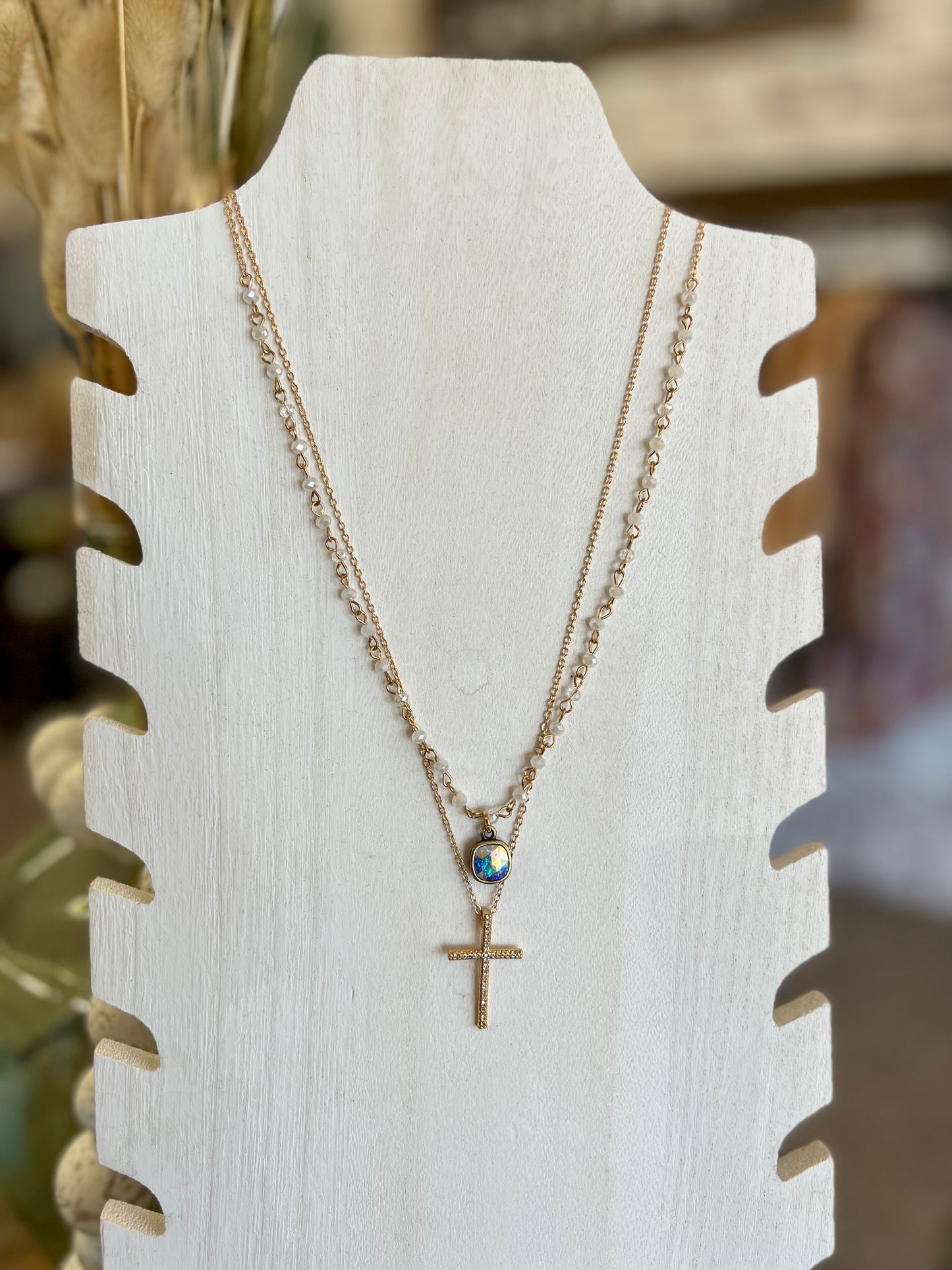 Crystal & Cross Layered Necklace