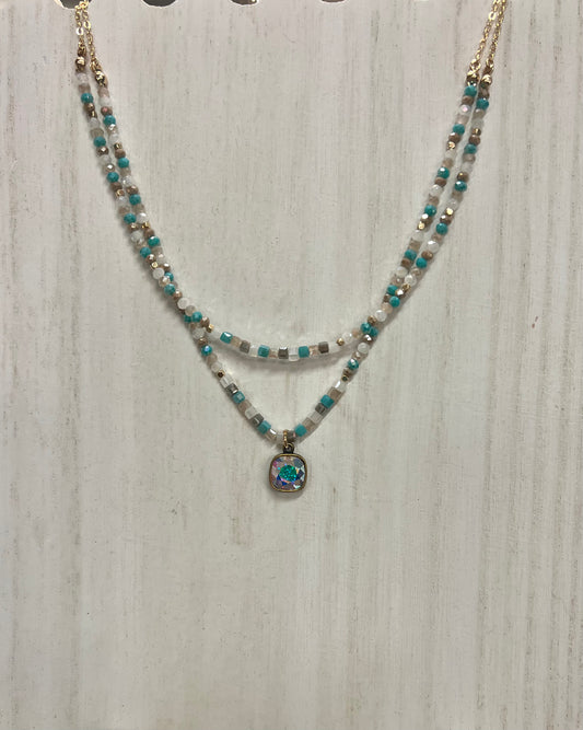 Turquoise & Taupe Double Strand Necklace