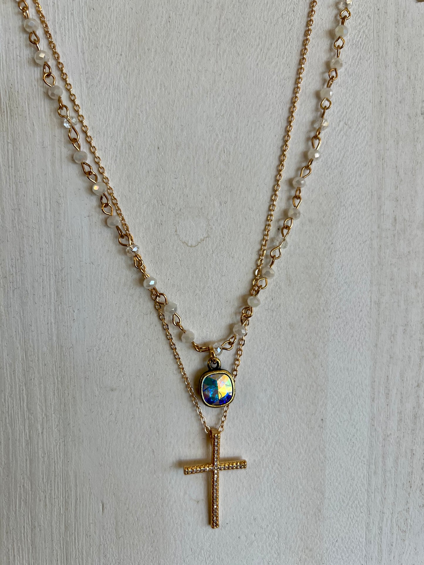 Crystal & Cross Layered Necklace