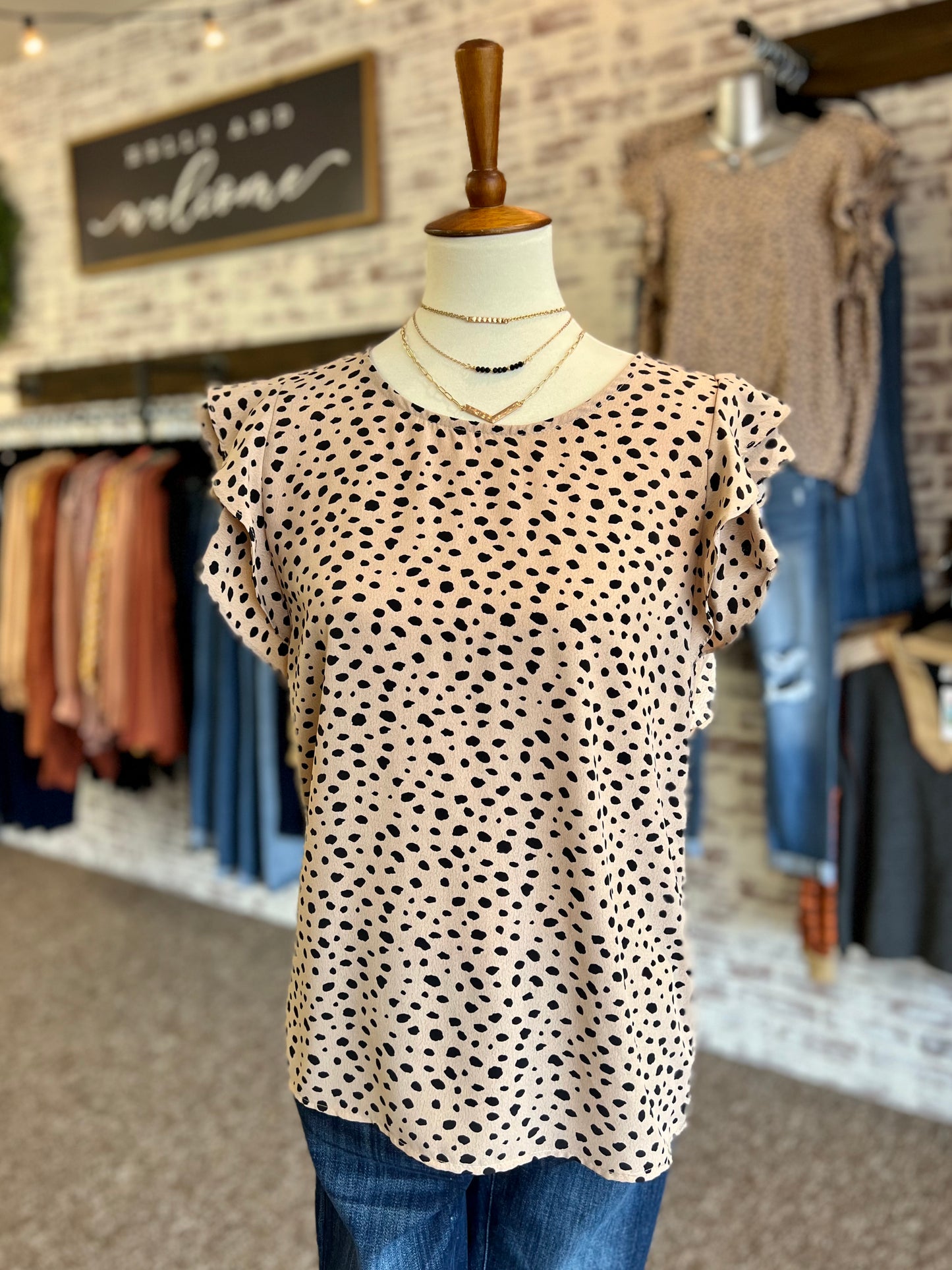Taupe Leopard Ruffle Top